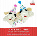 Multipet Lamb Chop Dog Plush Toy w/Birthday Hat - Squeaky Toy for All Dogs - Extra Soft Plush - Stuffed Animal for Cuddling & Playing (10.5", Blue Hat, 5 Squeakers)