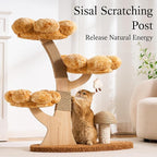797Audio Flower Cat Tree, 37" Wood Branch Cat Tower, Pink Cloud Cat Tree with Scratching Post for Indoor Adult Cats, Luxury Cat Tree with Mushroom Cat Scratcher & Interactive Squeaky Toy