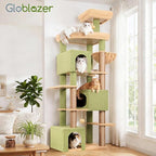 Globlazer Extra Large Catus Cat Tree Tower for Indoor Cats Large Adult, 80in Tall Heavy Duty Cat Tree with 3 Spacious Cat Condos, Oversized Fan-Shaped Perch, 6 Sisal Scratching Posts, S80, Green