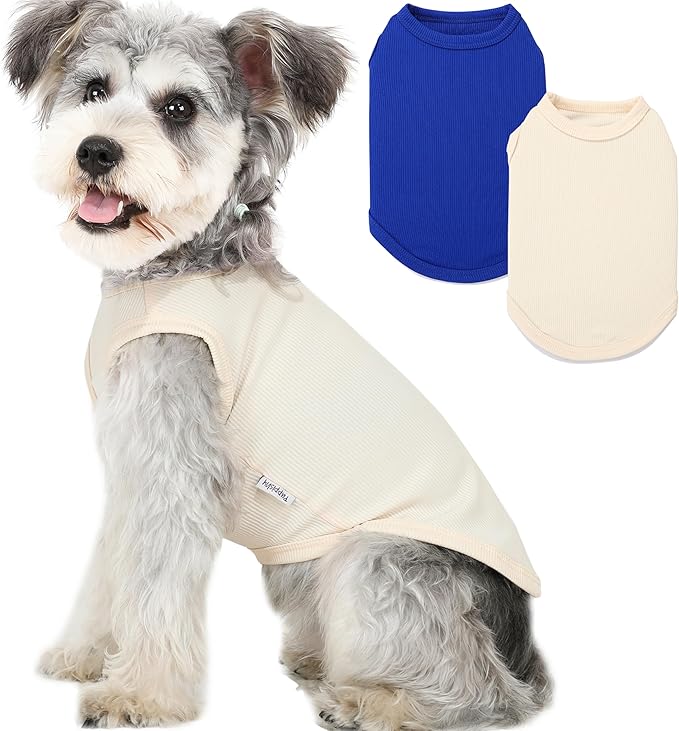 2 Pack Dog Clothes for Small Dogs Summer Dog Shirt Vest Girl Boy Lightweight Puppy T-Shirts Blank Soft and Cool Pet Clothing Sleeveless Medium Large Dog Outfit (White+Blue, Small)