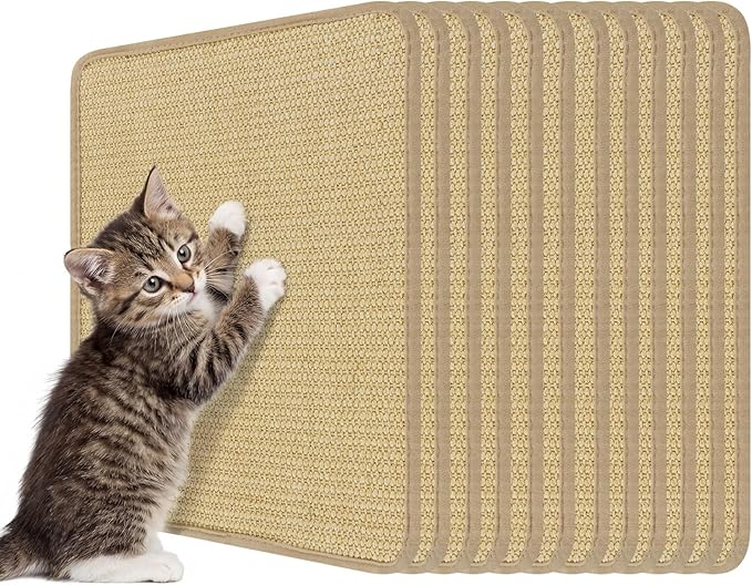 PETSITE Cat Scratcher Mat, Natural Sisal Scratching Mats, Horizontal Cat Floor Scratching Pad Rug with Adhesive Hook Loop Tapes (12, 15.75 x 11.81 in)