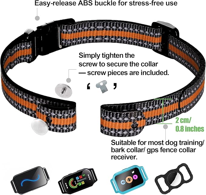 Aikko Collar Replacement Strap for Most of GPS Dog Shock Collar, Reflective Nylon Adjustable E Collar Band, Fits All Breeds Sizes and Most Shock Collar Systems with Secure Buckle, Orange