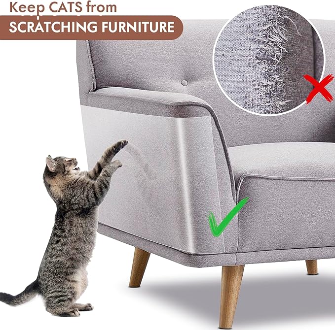 Cat Scratch Furniture Protector - 4.9"x500" Couch Protector from Cat Claws with 50 Pins, Clear Anti Scratch Furniture Protector Cat Couch Protector for Furniture、Door、Wall