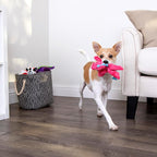goDog Dragons Squeaky Plush Dog Toy with Chew Guard Technology, Durable Fabric & Squeaker for Active Play, Pink, Small
