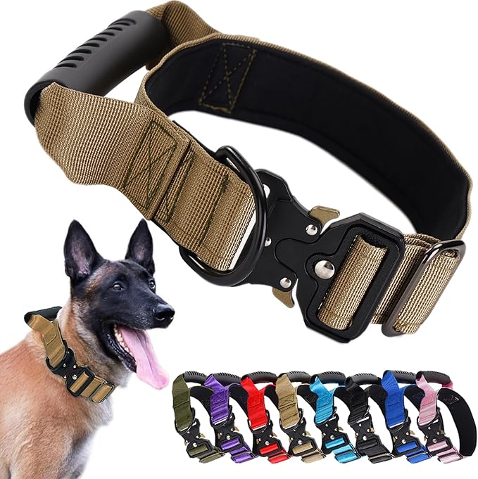 JSXD Tactical Dog Collar, 1.5 Inch Wide, Heavy Duty Military Training Collar with Handle, Metal Quick Release Buckle, 1000D Nylon, for Medium Large Dogs