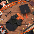 5 Pcs Dog Graduation Costume Set Include 2026 Pet Graduation Gown with Stole Puppy Grad Cap Lensless Glasses DIY Letter Stickers for Dogs Cats Holiday Costume Accessory(Black Orange,XL)