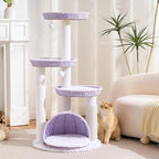 Modern Cat Tree Tower for Large Cat with Scratching Post for Indoor, 46 inch Multi-Level Cat Tower with Handwoven Beds, Cat Cave, Dangling Balls