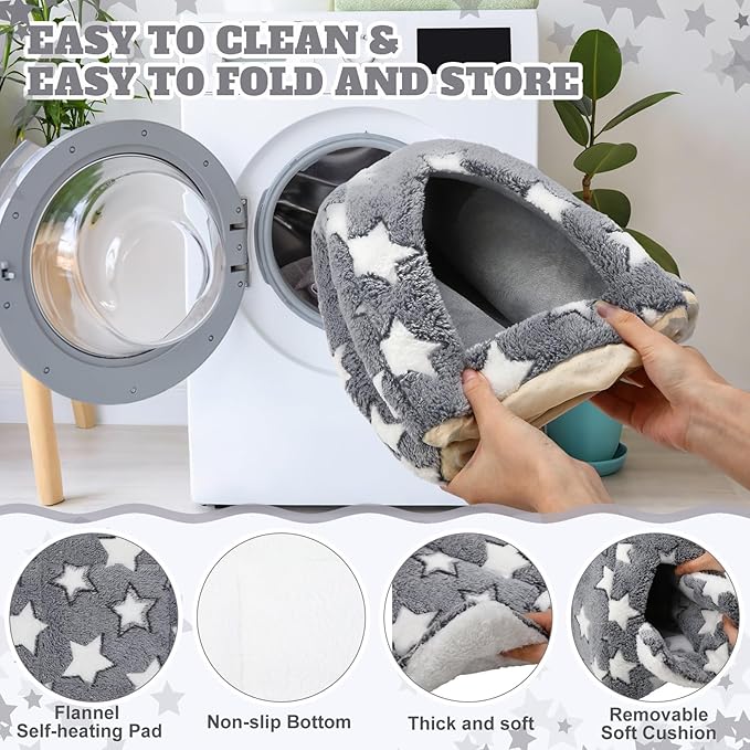 Guinea Pig Hideout Bed Self Warming Pet Mat Cozy Chinchilla Rabbit House Cave Accessories for Bunny Small Animal Hideout Bed with Star Pattern Hedgehog Ferret Soft Guinea Pig House
