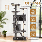 BestOffice 54 Inch Cat Tree, Multi-Level Cat Tower with Condo, Perches, Sisal Scratching Posts, Climbing Ladder,Indoor Activity Center Play House for Kittens & Adult Cats,Light Gray