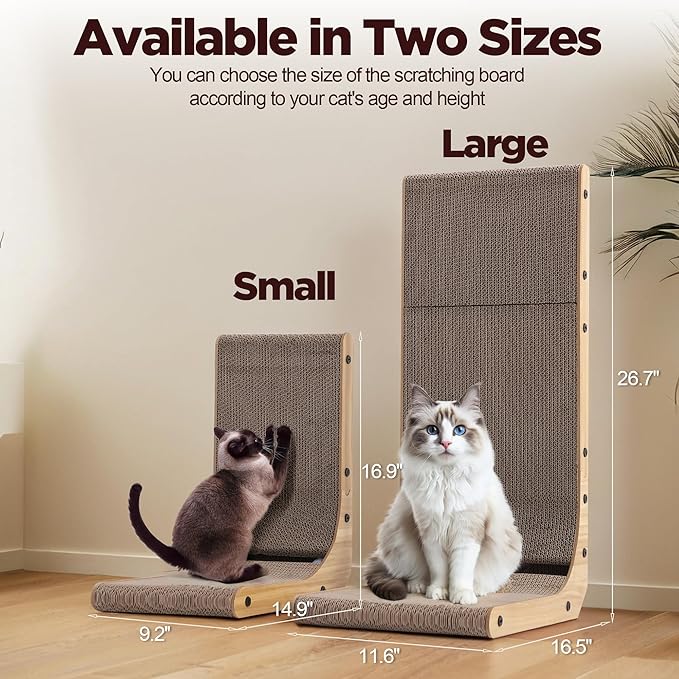 Small Cat Scratcher, L Shaped Cat Scratch, Wall Mounted Cat Scratching Board, Cat Cardboard Scratcher, Vertical Cat Scratch Ramp for Indoor Cat (16.9 Inch)