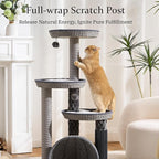 Wood Modern Cat Tree for Large Cat, 46" Tall Cat Tower with Scratching Posts, Cat Condo, Aesthetic Multi-Level Cat Climbing Tree with Hand-Woven Bed for Adult Indoor Cats-Grey