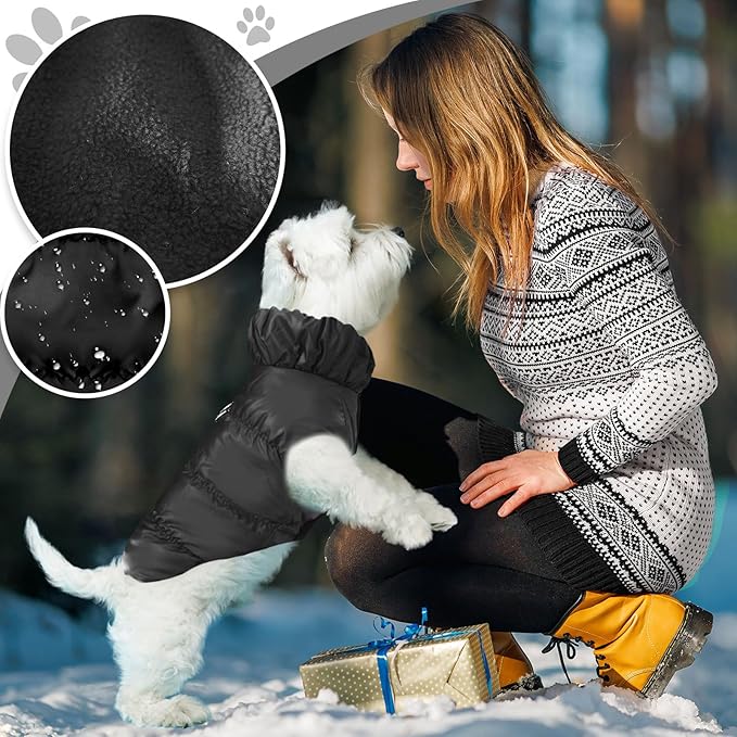 Winter Warm Dog Jacket for Small Medium Dogs Cat Cold Weather Coats with Harness Paded Dogs Fleece Vest Waterproof Windproof Dog Snow Jacket Pet Puppy Clothes (Black,L)