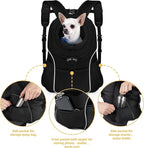 WOYYHO Pet Dog Carrier Backpack Small Dog Front Backpack Ventilated Dog Carrier Back Pack with Storage Pockets, Adjustable Straps & Safety Belt for Travel Hiking Outdoor (Size M: 5-9 lbs, All Black)