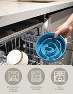 Ceramic Slow Feeder Dog Bowls, 0.6 Cup Slow Feeder for Small Dogs, Puzzle Maze Bowl, Prevents Choking, 6in, Blue