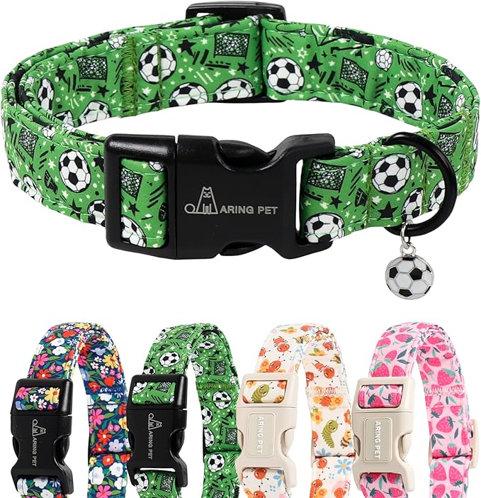ARING PET Soccer Dog Collar, Cute Green Doggy Collars with Quick Release Buckle for Puppy Small Medium Large Boy Girl Dogs-XL