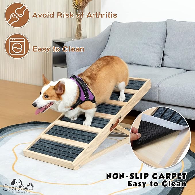 Dog Ramp for Bed, Foldable 4 Height Adjustable from 16" to 24" Pet Ramp for Couch, Small to Large Dog Bed Couch Car Stairs Ramp for Dog Get on Bed Truck SUV Up to 132LBS