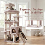 Heybly Heavy Duty Cat Tree, 64.2-Inch Tall Tower for Large Indoor Cats with Widened Structure, Cat Furniture with Big Platforms, Extra-Large Hammock, Sisal Scratching Posts & Board, Muchroom HCT027MU