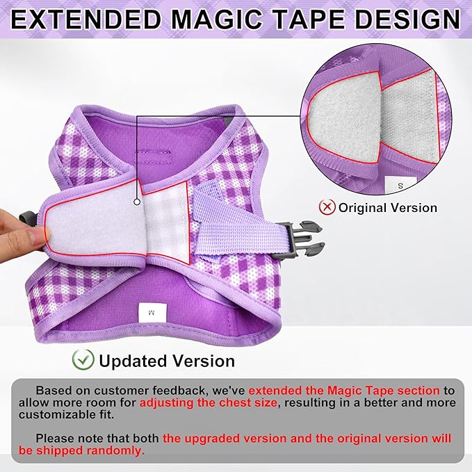 AIITLE Adjustable Dog Vest Harness Set – No-Pull Design, Plaid Print & Reflective Safety– Fits Poodles, Shih Tzus & Medium-Sized Dogs up to 38lbs (M, Purple)