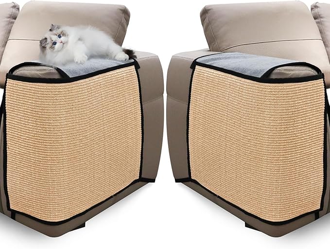 2 Pcs Cat Scratch Furniture Protector Natural Sisal Anti-Scratching Mat for Sofa Couch Chair - Suitable for Both Left and Right Sides of Furniture, Easy to Set Up