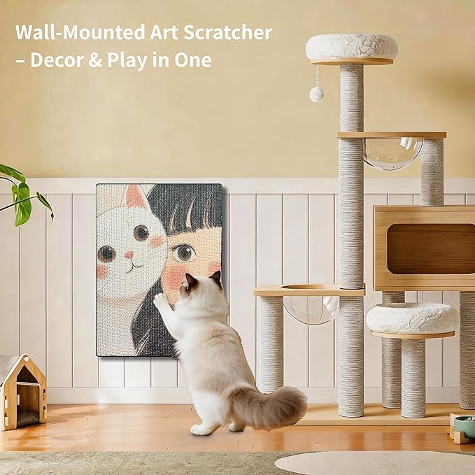 Art Cat Scratching Pad,Wall Scratcher for Indoor Cats - 16.54x11.81x1.18 Inches, Double-Sided Use, Cat Cardboard Scratcher Fits All Breeds & Sizes, Easy to Install,Cat Gifts