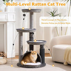 Modern Cat Tree Tower for Large Cat with Scratching Post for Indoor, 46 inch Multi-Level Cat Tower with Handwoven Beds, Cat Cave, Dangling Balls