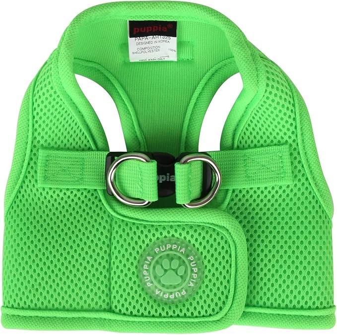 Puppia Neon Soft Vest Harness Step-in No Choke No Pull Walking Training for Small and Medium Dog, Green, Small