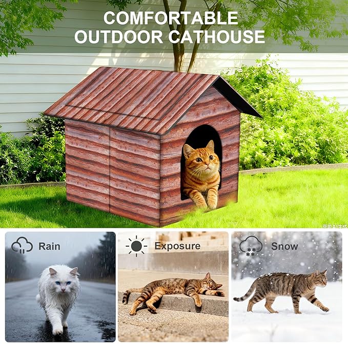 Outdoor Cat House Cat House for Outdoor and Indoor Use - Waterproof Shelter for Cats, Dogs, and Feral Animals (Redwood Color, Medium)