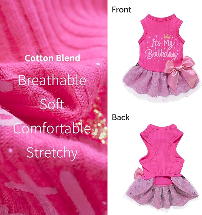 Fitwarm It's My Birthday Dress with Bowknot for Small Dogs, Funny Clothes for Female Pets, Pink, XS