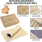 4 Pcs Rabbit Scratcher Mat, Rabbit Grass Mats for Rabbits Cage Accessories, Natural Sisal Cat Rabbit Scratching Pad, Natural Hay Woven Bed Mat for Bunny Cats Guinea Pig