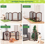 PrimeZone 96" Wide Dog Gate with Door - 30" Tall 4-Panel Solid Acacia Wooden Freestanding Puppy Gates, Foldable Indoor Pet Fence for Doorways, Stairs, Support Feet Included, Brown