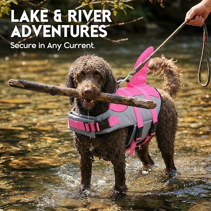 ASENKU Dog Life Jacket - Pet Safety Vest for Swimming & Boating, Shark Life Jacket with Floatation, Dog Lifesavers Swimsuits for Small Medium Large Dogs (Pink, XS)