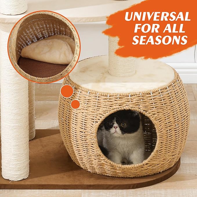 Modern Cat Tree for Large Cats, 51'' Multi-Level Cat Tower for Indoor Cats, Sturdy Design with 8 Sisal Scratching Posts 4 Cat Condos/Perches, Ideal for Multi-Cat Households & Easy Assembly