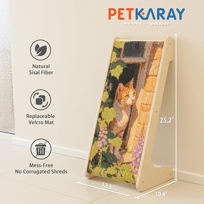 PETKARAY Art Cat Scratcher, 25.2" Sisal Scratching Ramp, L Shaped Scratch Pad for Indoor Cats, Oil Painting Cat Scratching Post