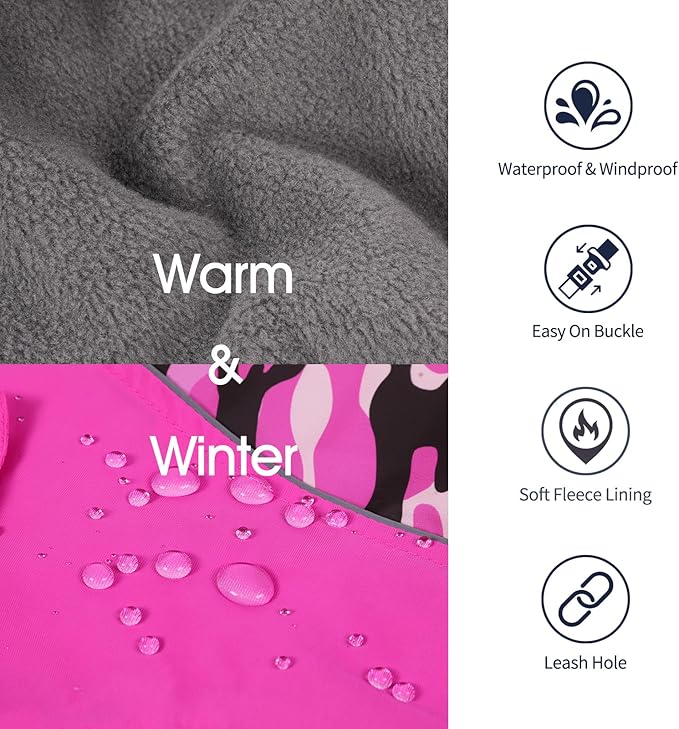 IECOii Extra Warm Reflective Adjustable Dog Jacket - Fleece Turtleneck Winter Coat for Cold Weather - Soft Coat for Small, Medium, Extra Large Dogs
