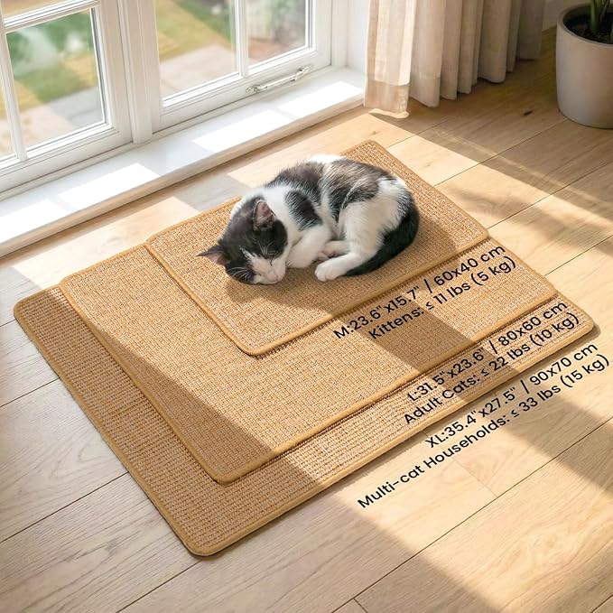 Extra Large Cat Scratcher Mat (27.5" x 35.4"), Natural Sisal Cat Scratching Pad for Indoor Cats, Mess-Free Cat Scratch Rug & Cardboard Alternative, Couch & Furniture Protector