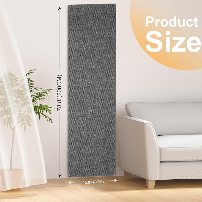 Uross Thickened Cat Wall Climbing Carpet 6.6 FT x 16" - Extra Long Cat Scratch Wall Pad, Cat Scratching Carpet Rug Wall Mounted Scratcher Couch Sofa Protector- Grey