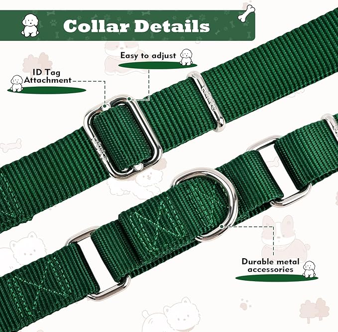 Martingale Collar for Dogs with Quick Release Buckle, Heavy-Duty Solid Color Nylon Training Collars - Adjustable No-Slip Design for Medium & Large Dog