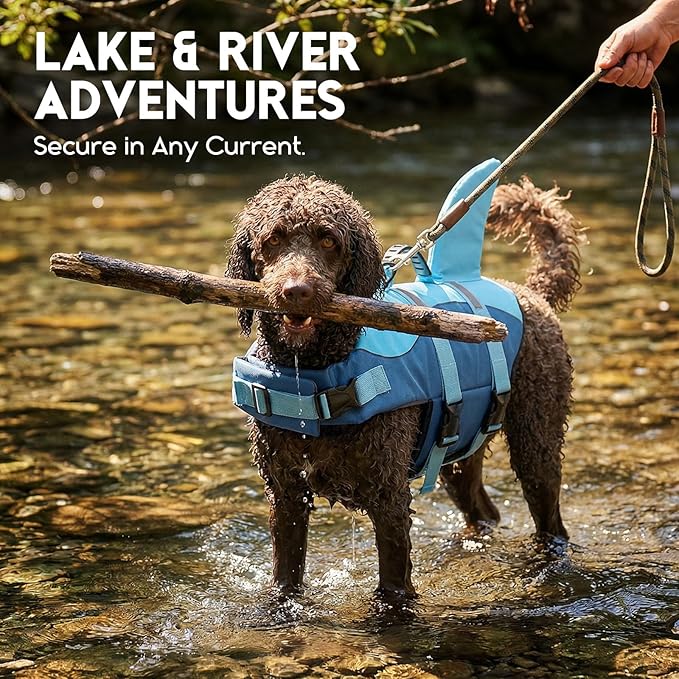 ASENKU Dog Life Jacket - Pet Safety Vest for Swimming & Boating, Shark Life Jacket with Floatation, Dog Lifesavers Swimsuits for Small Medium Large Dogs (Deepblue, XS)