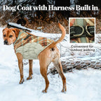 Lelepet Warm Dog Winter Coat Dog Coats for Large Dogs Waterproof Dogs Jacket with Harness Built in Reflective Cold Weather Coats Zip-Up Winter Fleece Vest Snowsuit Boston Terrier Brown Plaid L
