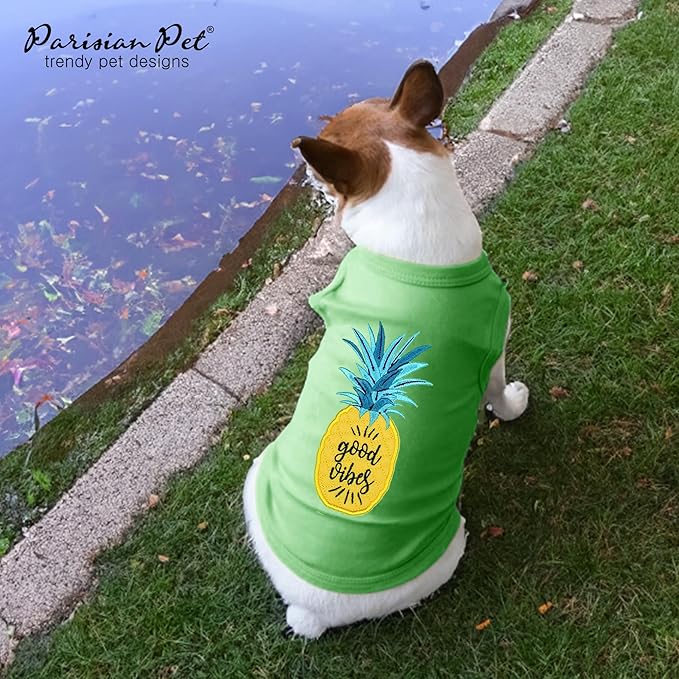 Parisian Pet Dog Shirt – 100% Cotton Shirts for Medium Dogs – Tropical Sleeveless Pet Vest – Lightweight and Breathable Dogs Apparel – Cute Dog Clothes - Stretchy T Shirts for Pets