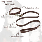 Lightnpro Heavy-Duty Dog Collar & Leash Set - 24" Adjustable Nylon Collar (Coffee Brown) with Secure Metal Buckle & Matching Leash - Durable Walking & Training Gear for Medium & Large Breeds