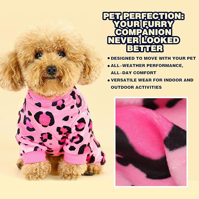 Paiaite Dog Pajamas Onesie: Comfortable Four-Legged Apparel for Small, Medium, & Large Dogs, Polyester Material for Comfort, Wrinkle Resistance, Moisture Wicking, and Stretchiness Pink Leopard 3XL