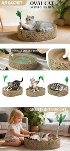Cat Scratcher Cardboard 2in1 Oval Cat Scratcher Bed for Indoor Cats Cat Scratch Pad Bowl with Scratching Toy Corrugated Lounge Bed&Furniture Protector &Training Toy XL（Black）