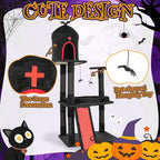 Outvita Gothic 53" Cat Tree with Coffin Bed, Large Cat Tower with Spacious Cat Condo, Scratching Posts, Spider Hanging Toys, Scratching Board, Multi-Level Cat Activities Furniture, Red & Black
