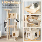 72” Cat Tree for Large Cats Big Cat Tower with Enlarged Hammock 21.6x17.7” Spacious Cats Condo House, Roomy Top Bed,Multiple Scratch Posts and Pad for Indoor Adult Cats (Beige, XLarge-72)