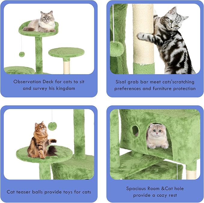 Heavy Duty Cat Tree,70 Inch Tall Cat Tower,2 Cozy Condos,Scratching Posts,Ladders & Sisal Pole,Multi-Level Perches Platforms for Indoor Cats,Sturdy Pet Climbing Furniture,Green