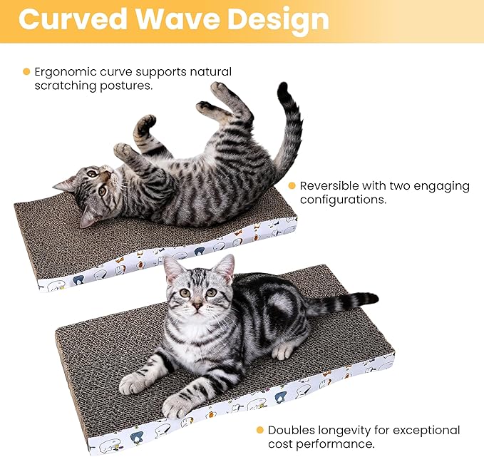 Cat Scratching Board, Large Wide Corrugate Cat Scratcher with Catnip, Premium Scratch, Double-Sided Design, Cat Scratch Pad for Indoor Cats and Kitten,Furniture Protectors from Cat Scratching (2-PACK)