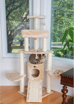 Armarkat Beige Cat Tower 58 Inches with Basket Lounge, Ramp, Condo, Thick Sisal Rope, Real Pressed Wood Base, Faux Fur Covering for Indoor Cats