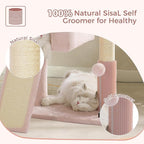 Pink Cat Tree Tower for Large Cats with Large Top Bed 20x13.8”Private Cat Condo,Sisal Scratching Post and Ramp and Self Groomer and Spring Ball-Pink