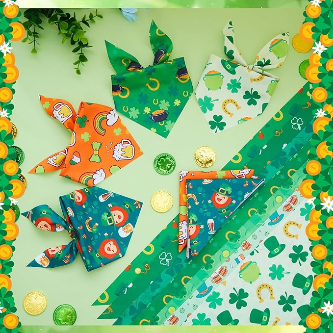 Abbylike 50 Pcs St Patrick's Day Dog Bandanas Bulk Green Shamrocks Bandanas for Dogs Triangle Kerchief Bibs Scarf for Pet Irish Costume Photo Props Pet Shops Groomer, 25 Styles (19.7 x 13.8 x 13.8)